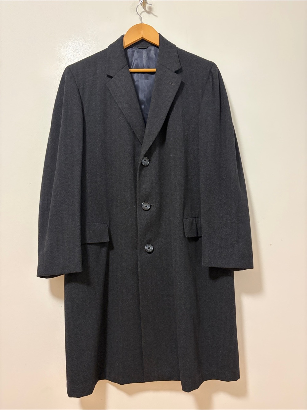 Vintage Overcoat Mens Medium Gray Black Herringbone Crombie Wool MCM Retro